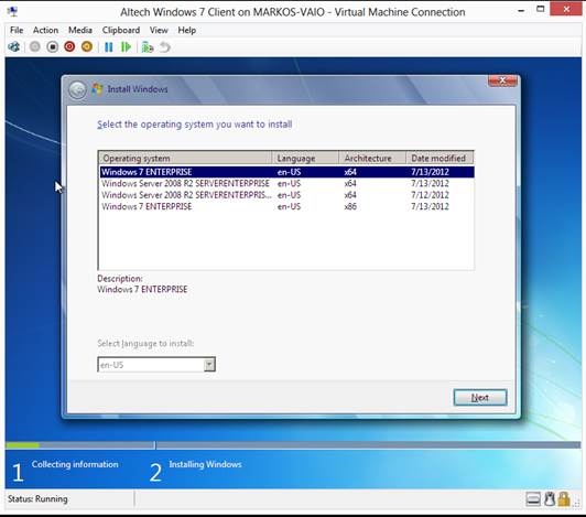 Using Windows 8 Hyper-V to install Windows via the network using Windows Deployment Services.