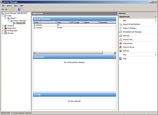 The Hyper-V Manager lets you configure and create virtual machines (VMs)