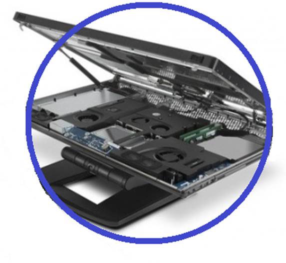 The HP Z1’s internals are neatly compartmentalized for easy upgrading and thermal management.