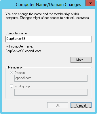 Change the computer name and domain or workgroup membership.