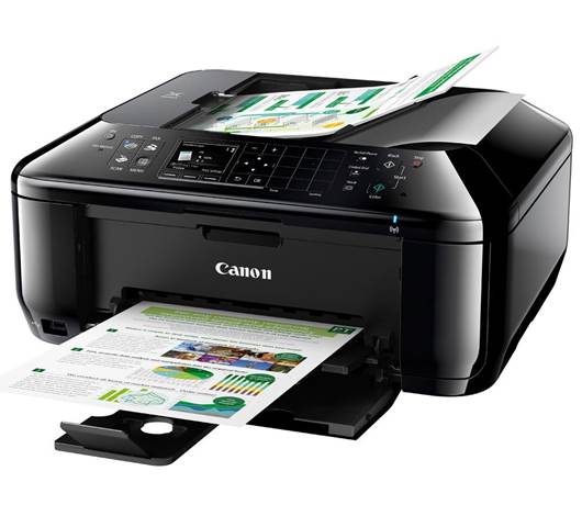 The front of the scanner's sloping lid houses the control panel for this multi-function device. 